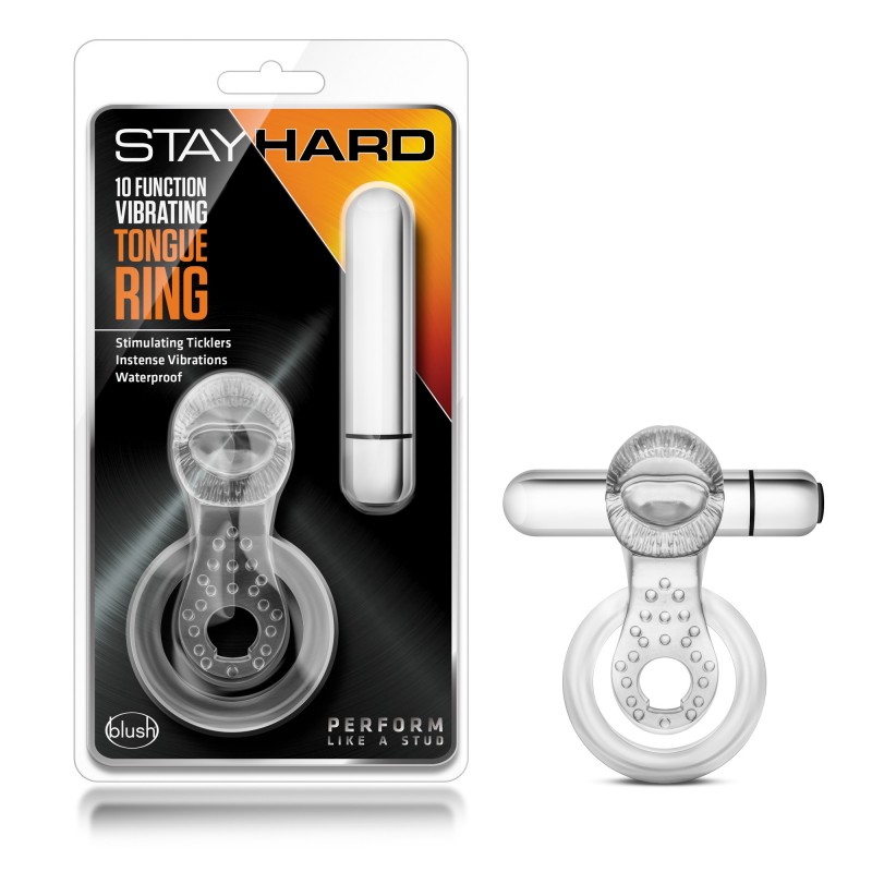 Stay Hard 10-F Vibrating Tongue Ring - Clear